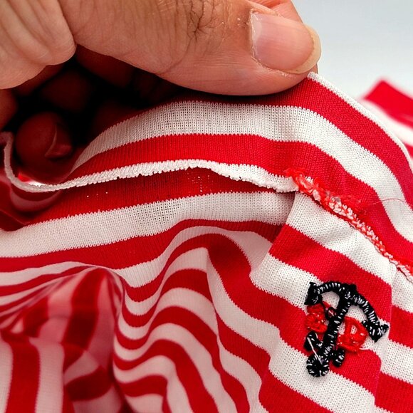 Red & White Striped 3/4 Sleeve Tunic Top With Notch Collar Size S - Picture 16 of 16